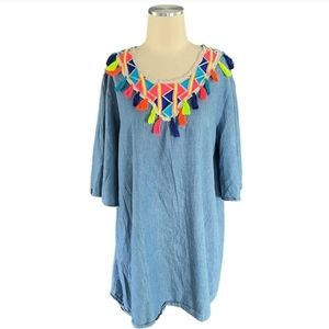 VELZERA lightweight denim boho top dress beach coverup Sz 1XL